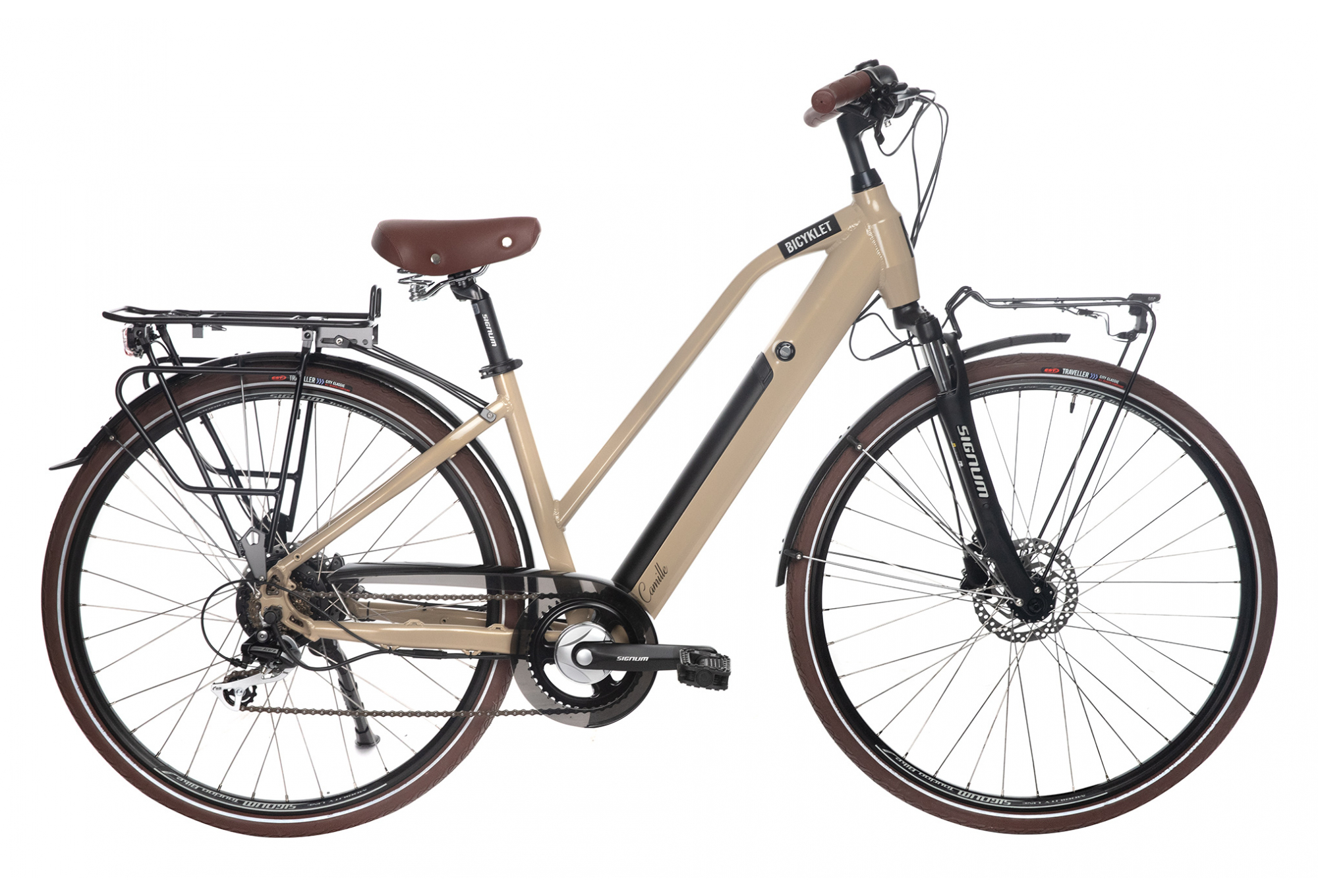 VÉLO DE VILLE ÉLECTRIQUE BICYKLET CAMILLE SHIMANO ACERA/ALTUS 8V 504 WH 700 MM BEIGE IVOIRE