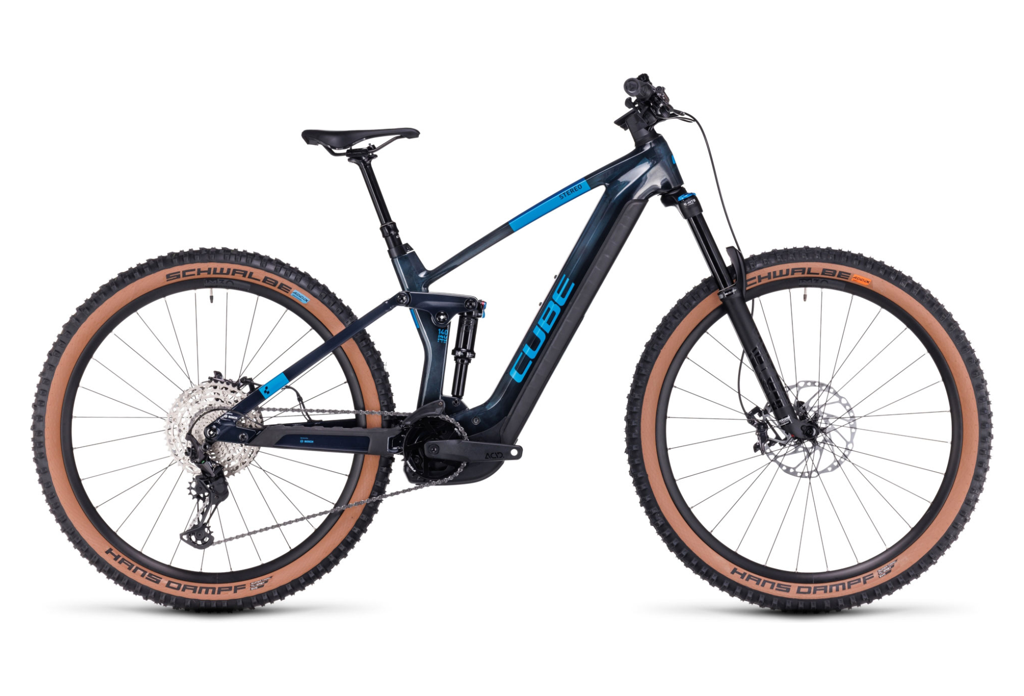 VTT ÉLECTRIQUE TOUT-SUSPENDU CUBE STEREO HYBRID 140 HPC SLX 750 SHIMANO DEORE/XT 12V 750 WH 29'' BLEU LIQUID 2023