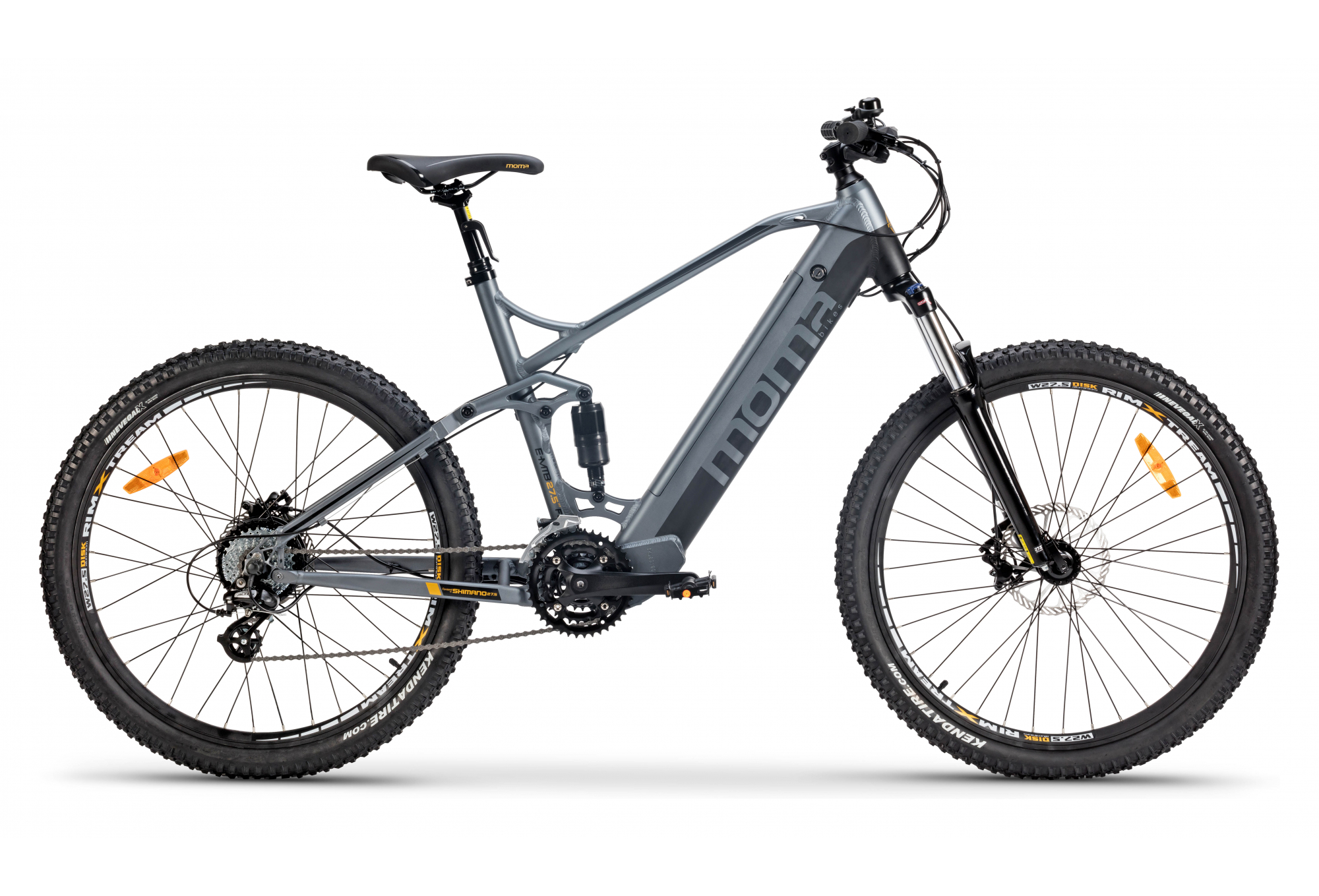 VTT ELECTRIQUE TOUT SUSPENDU MOMA BIKES E-MTB 27.5'' SHIMANO ALTUS 8V GRIS